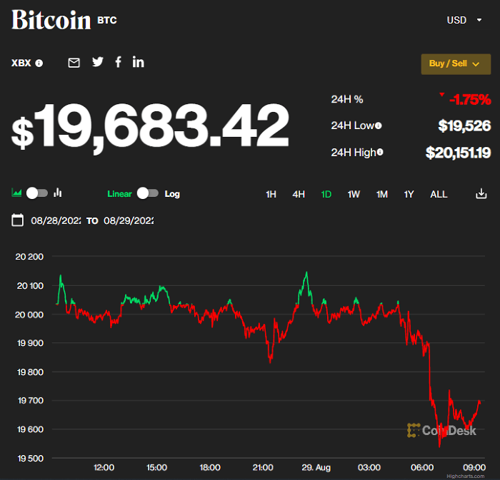 Bitcoin price today August 29: Dropped below $20,000, Gamers don't like Metaverse Bitcoin price today August 29